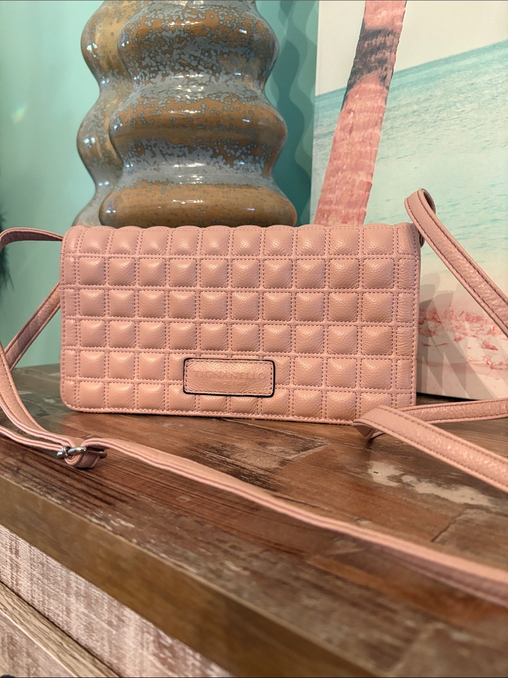 Tignanello leather Quilted Crossbody in Blush like new!